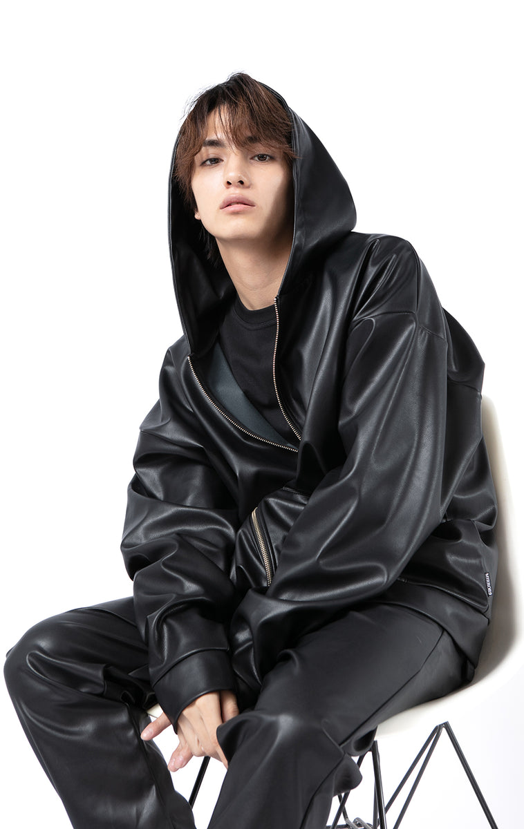 Fake leather zip hoodie – MIRROR9