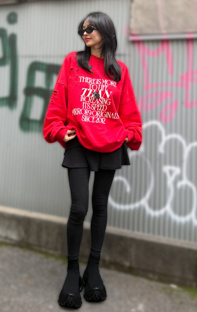 トップス mirror9 Damage crew neck sweat tops 30%OFF】Damage crew neck sweat tops/3color – MIRROR9