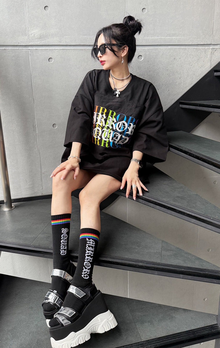 mirror9 レインボーtシャツ　ブラック　Lサイズ mirror9 - 新品 ミラーナイン レインボーTシャツ ブラック L