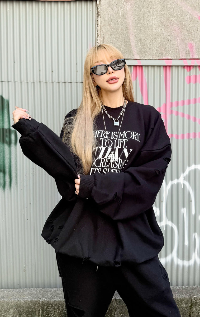 Damage crew neck sweat tops/3color – MIRROR9