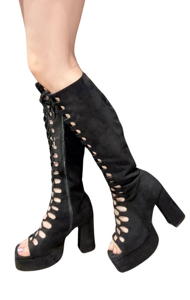 Open lace up boots