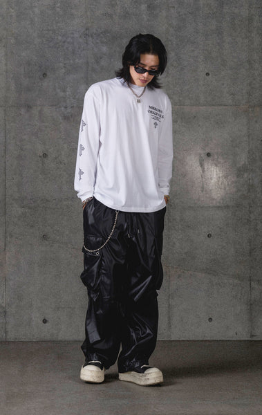 Nylon cargo wide pants